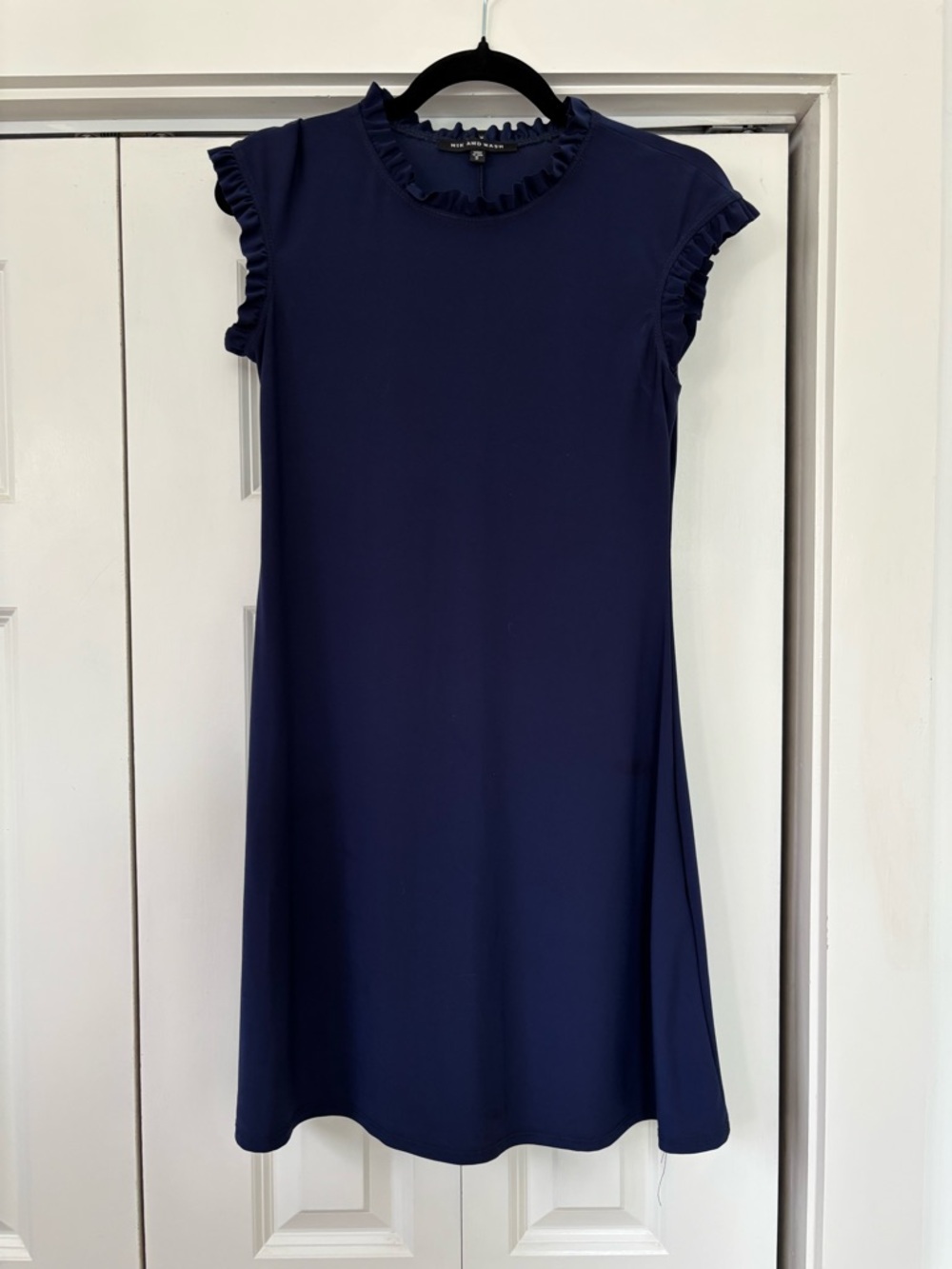 Navy Ruffle Sleeve Shift Dress. NWOT . Size S